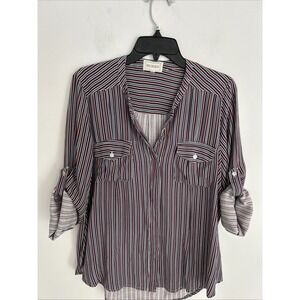 40UR Dreamers Women's L Long Sleeve/Rolled Up Stripe Lightweight Blouse Red/blue